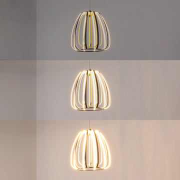 Gigi 11.5" Modern Glam Metal Adjustable Dimmable Stripe Cage Integrated LED Pendant - JONATHAN Y